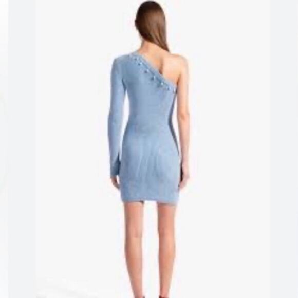 Staud Lindsey Dress Blue Ice off shoulder dress pearl beaded collar large NWTs - Picture 3 of 10